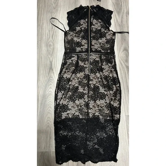 Bebe Lace Midi Dress Black Nude Mock Neck NWT y2k party sleeveless luxury zipper - Picture 5 of 7
